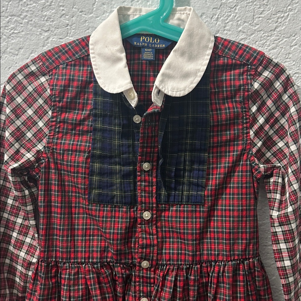 Polo Ralph Lauren Red Blue White‎ Plaid Christmas Holiday Dress Kids Size 4 - Picture 5 of 9